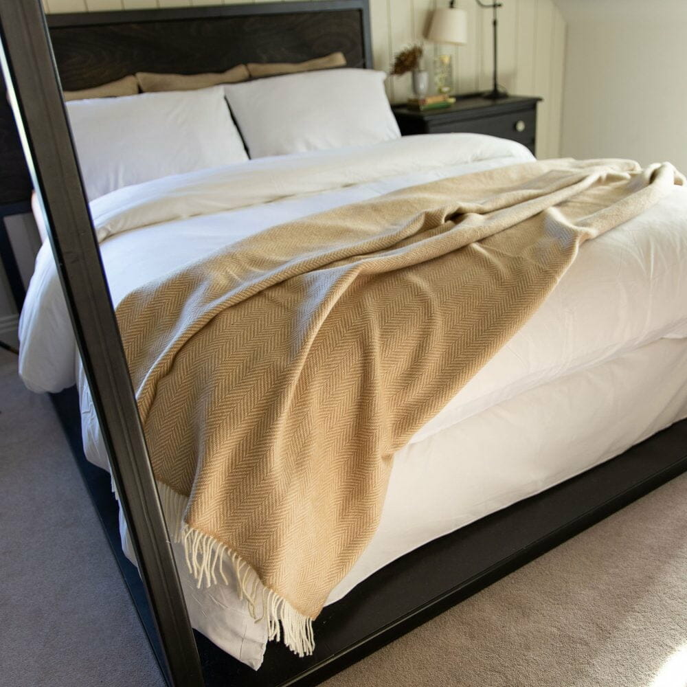 Oversized Cashmere Throw Beige Herringbone (9010)